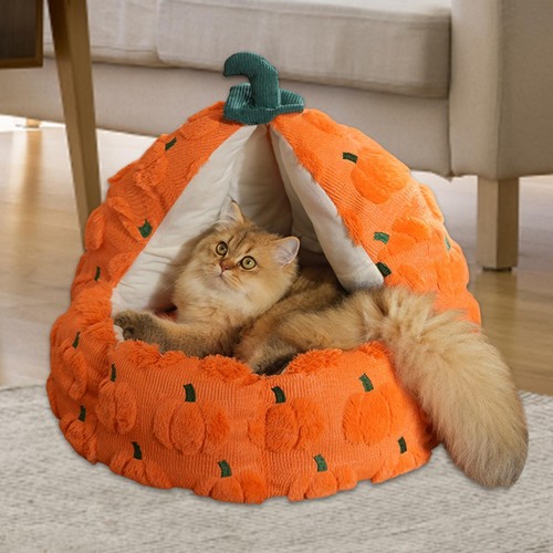 Plush semi enclosed cat bed - cat,