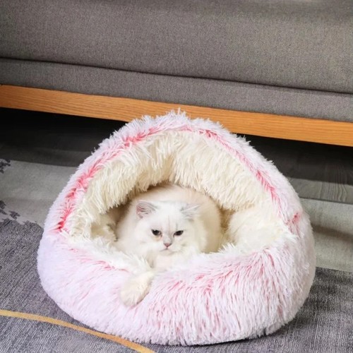 Soft plush round cat bed - plush,