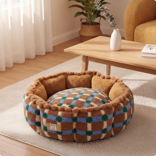 Anti slip round dog bed - dog,